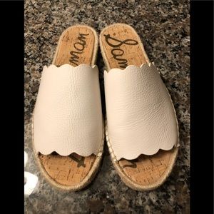 Sand Edelman white leather slides size 8